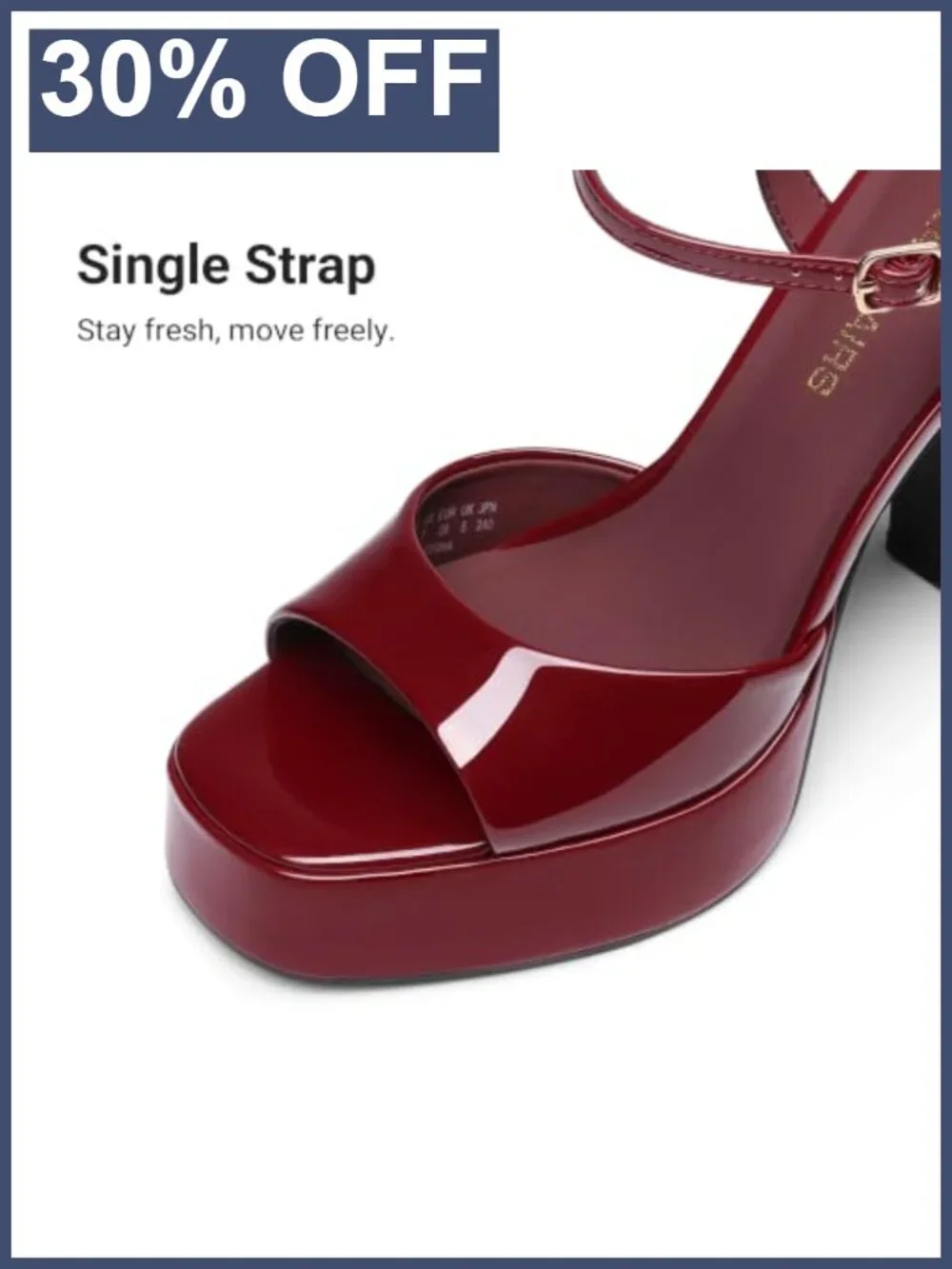 Platform High Heels Block Heel Square Toe Ankle Strap Faux Leather